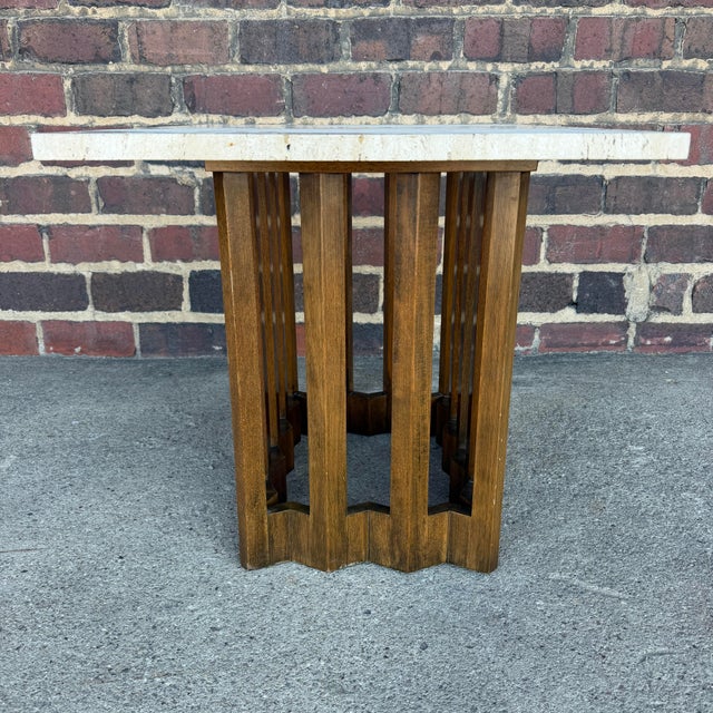 Mid 20th Century Harvey Probber Travertine and Mahogany Rectangular Side Table For Sale - Image 5 of 6
