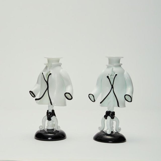 Venini Candlesticks by Fulvio Bianconi for Venini, Murano, Italy, 1940, Set of 2 For Sale - Image 4 of 10
