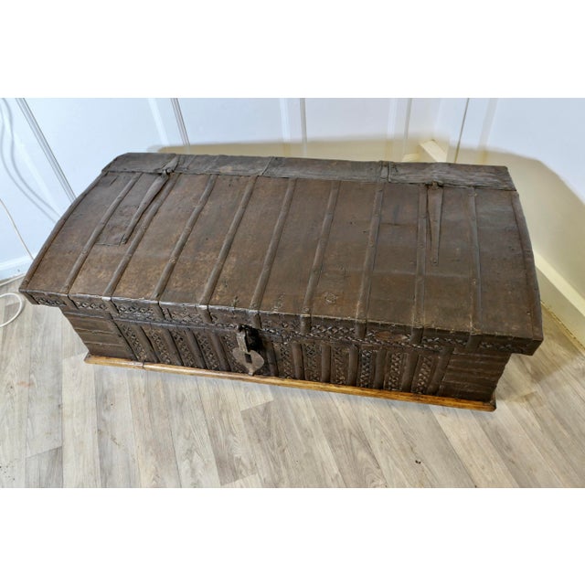 Brown Spanish Decorative Metal Dome Top Trunk For Sale - Image 8 of 8