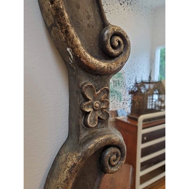 Modern Art Deco Style Silver Gilt Mirror With Rosettes and Antiqued Glass For Sale - Image 4 of 13