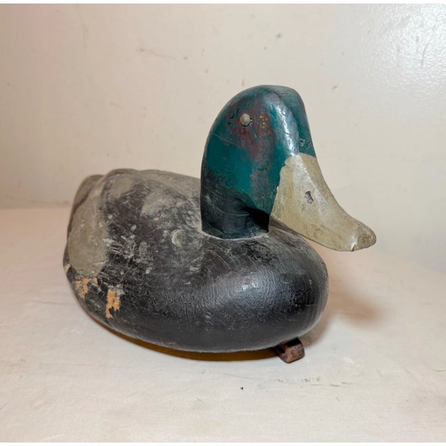 Antique Hand Carved Wood Folk Art Mallard Duck Decoy Shore Bird Sculpture Black For Sale - Image 9 of 9