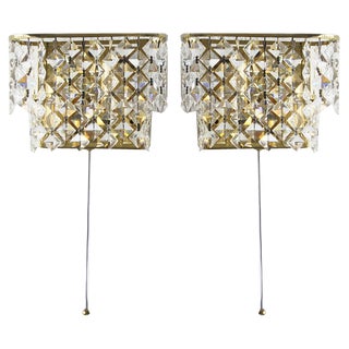 Crystal Glass Wall Lamps from Palwa, Set of 2 For Sale
