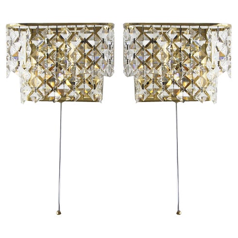Crystal Glass Wall Lamps from Palwa, Set of 2 For Sale