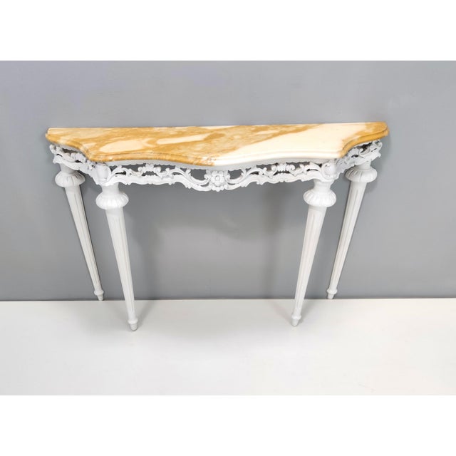 Vintage White Lacquered Beech Console with Yellow Marble Top For Sale - Image 12 of 12