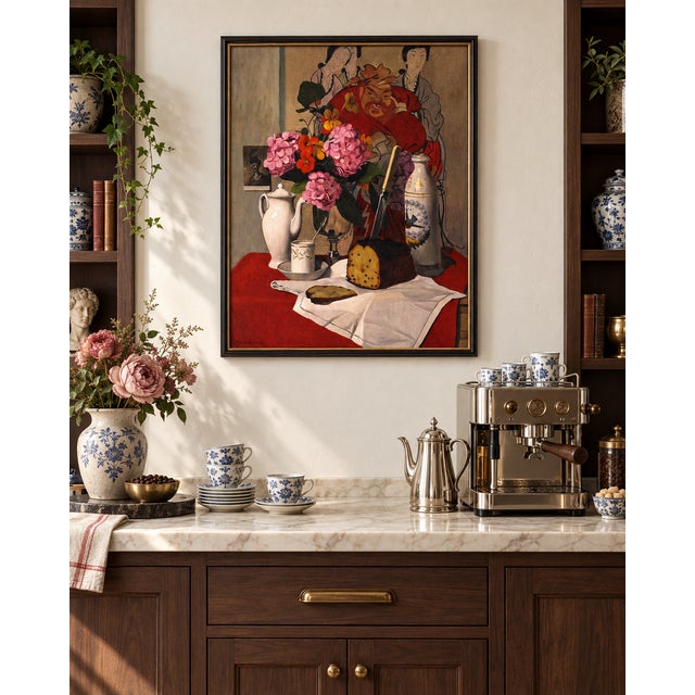 Bunny Williams Home 1925 Vintage Coffee Painting Art Print, Floral Still Life by Félix Vallotton - 36" X 48" For Sale - Image 4 of 9