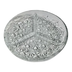 1980s Indiana Glass Daisy & Button Clear Glass Divided Dish