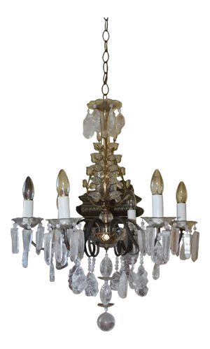 1940's French Hollywood Regency Rock Crystal Floral Petal & Stalactite Chandelier by Maison Bagues Paris