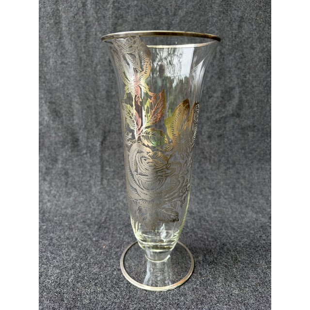 Vintage Sterling Silver Floral Overlay Vase For Sale - Image 4 of 12