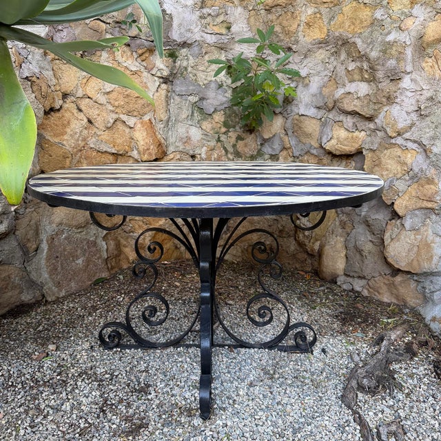 Mid 20th Century Modernist Mexican Outdoor Blue White Stripe Dining Table For Sale - Image 4 of 12
