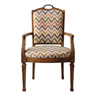Vintage Hungarian Armchair with Chevron Pattern Fabric For Sale