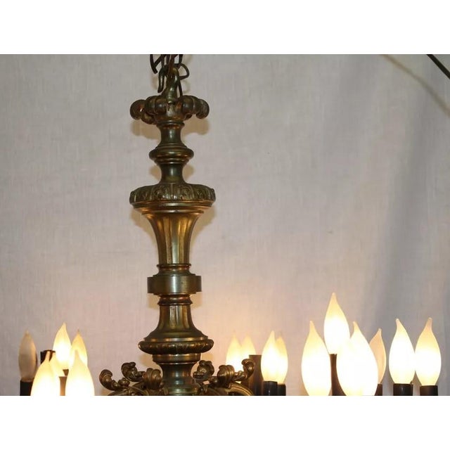 Antique French Bronze Chandelier Ceiling Light Fixture With Torchiere Arms, Rewired For Sale - Image 10 of 11