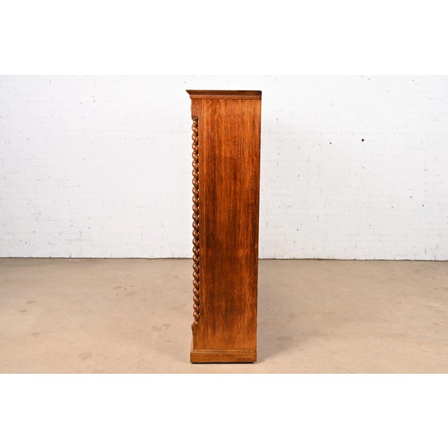 Brown R. J. Horner Style Antique Victorian Carved Oak Lighted Triple Bookcase or Display Cabinet, Circa 1890s For Sale - Image 8 of 12