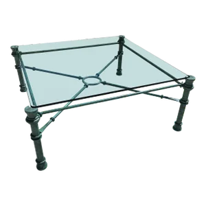 Iron & Glass Coffee Table in Faux Verdigris Finish After Giacometti