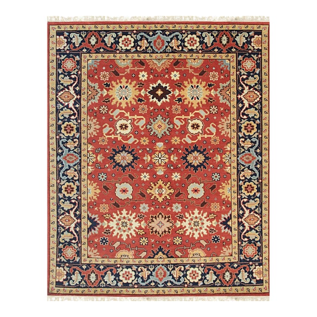 8x10 Majestic Versatile Coral Traditional Geometric Hand Knotted Wool Carpet Rug For Sale