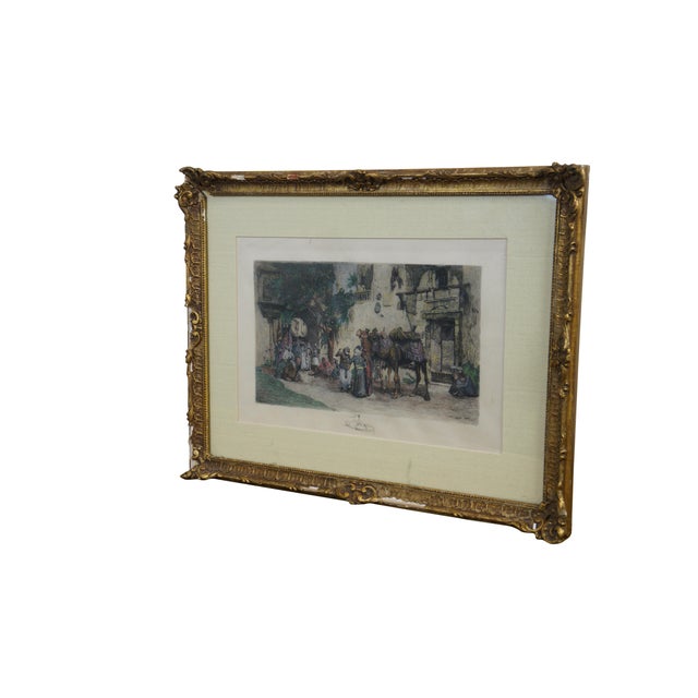 Victorian Late 19th Century Antique Colored Etching Departure of the Sacred Carpet Masse Bridgman, Framed For Sale - Image 3 of 12
