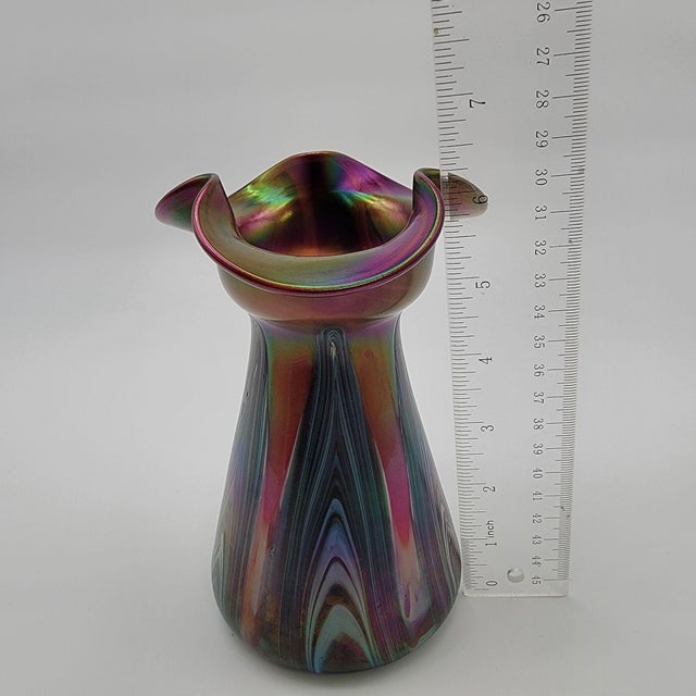 Antique Art Nouveau Josef Rindskopf Bohemian Pulled Feather Iridescent Art Glass Vase For Sale - Image 9 of 9