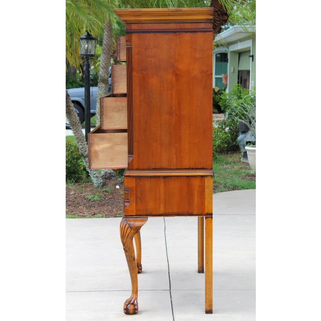1950s 1950s Chippendale Revival Mahogany Highboy Chest on Stand With Satinwood Inlay & Ball-and-Claw Feet For Sale - Image 5 of 17