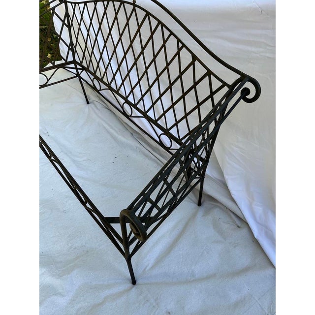 Metal Vintage Lattice Iron Outdoor Bench For Sale - Image 7 of 13