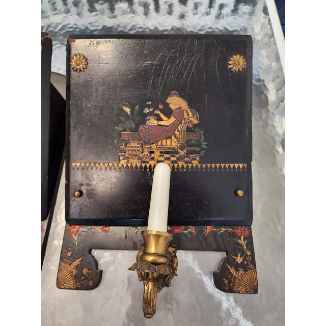 Gillows of Lancaster & London 19th C. Chinoiserie Ebonized Wall Sconces & Letter Pockets - A Pair For Sale - Image 4 of 17