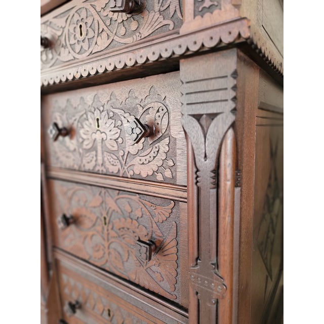 Aesthetic Movement Victorian Era Carved Nightstands / Dressers Late 1800's - A Pair For Sale - Image 14 of 18