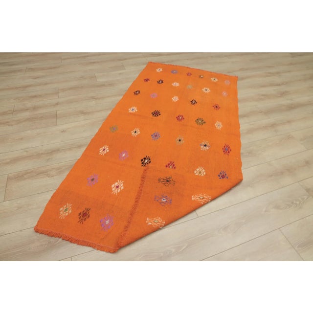 1960s Traditional Hand Knotted Orange Floral Kilim Rug For Sale - Image 4 of 13