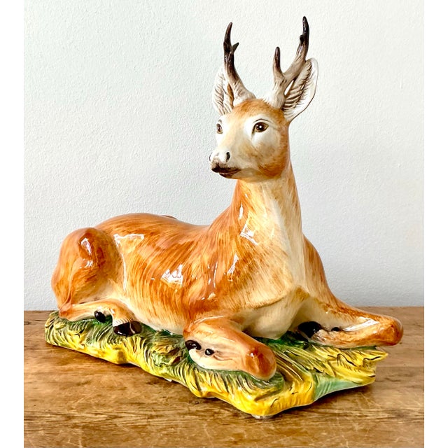 Rustic Vintage Boho Italian Glazed Ceramic Young Buck For Sale - Image 3 of 9