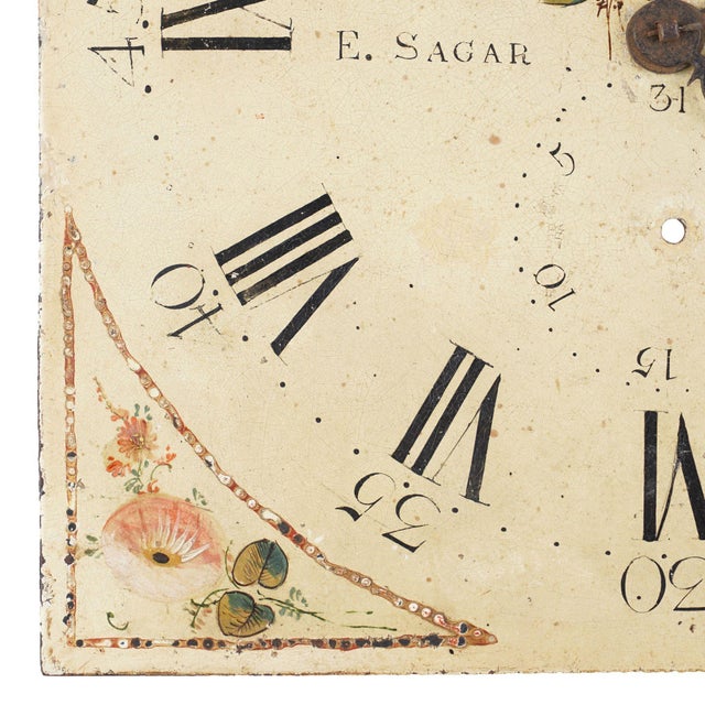 Metal Japanned Steel Clock Face With English Roses by Edmund Sagar, 1793-1805 For Sale - Image 7 of 8