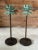 Pair of Tropical Coastal Palm Tree Metal Candlesticks With Verdigris Green Fronds For Sale - Image 11 of 12