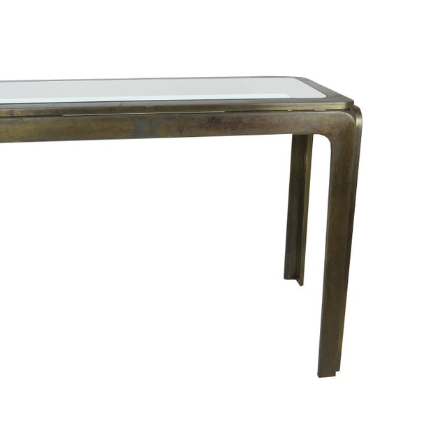 1970s Vintage Bronze and Glass Console Table Attributed to Roger Sprunger for Dunbar For Sale - Image 5 of 12