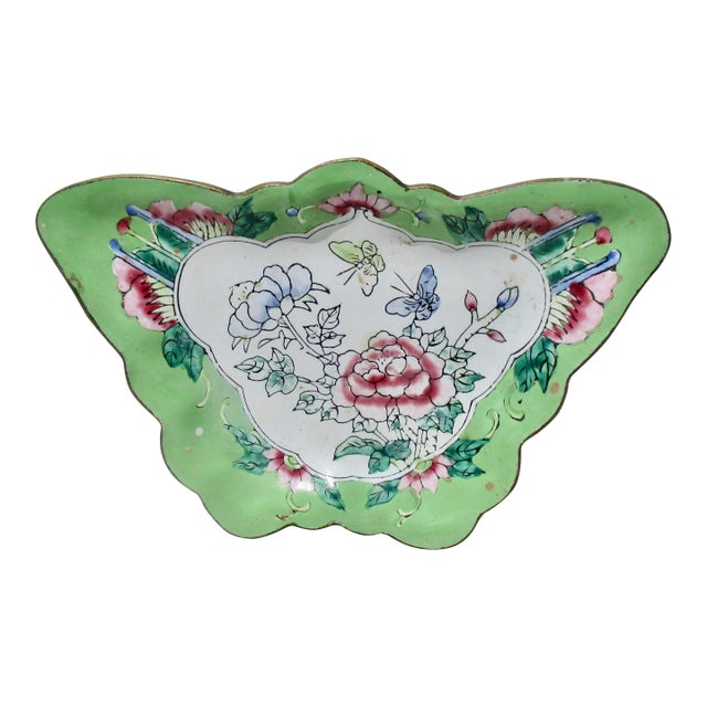 Chinese Canton Enamel Butterfly Tray For Sale