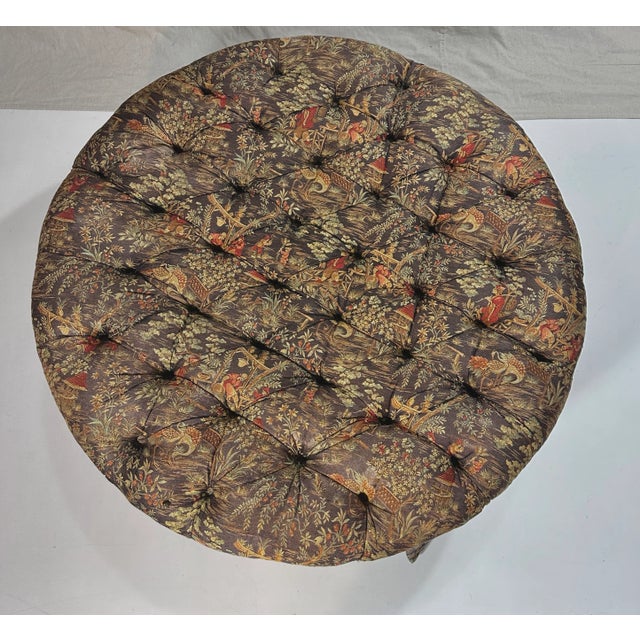 1980s Round Chinoiserie Tufted Ottoman, Poof, Footstool, Vintage 1970’s-80’s For Sale - Image 5 of 11