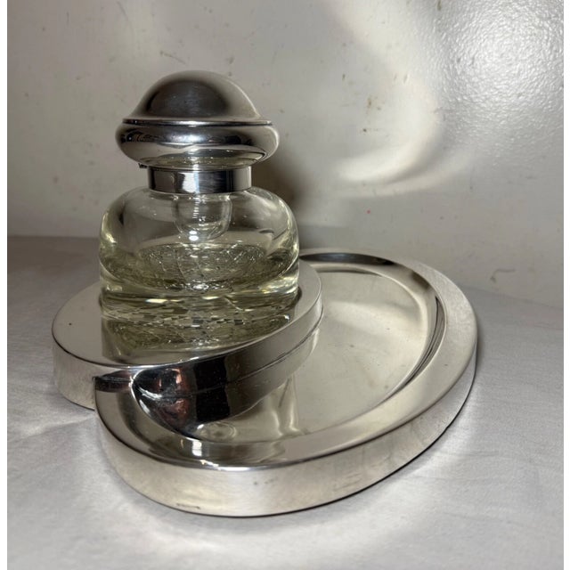 Metal Huge Antique Wilkens & Sohne 800 Sterling Silver Writing Inkwell Desk Stand For Sale - Image 7 of 16