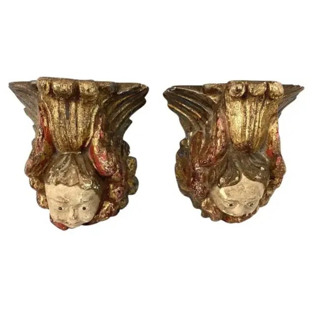 18th Century Pair of 18th Century Italian Figural Angel Wall Brackets For Sale - Image 5 of 5