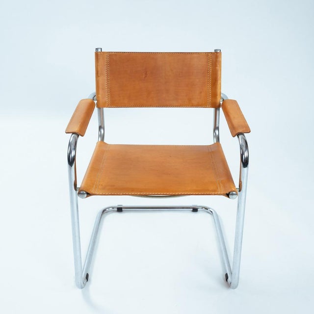 Mid-Century Modern Metal Cantilever in Cognac Brown Leather, 1970s, Set of 4 For Sale - Image 6 of 18