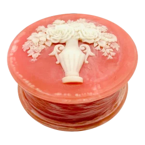 Mid 20th Century Pink Incolay Stone Trinket Box With White Flowers in Vase Motif