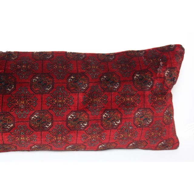 Red Handmade Decorative Red Color Lumbar Rug Pillow Cover -16'' X 47'' For Sale - Image 8 of 9