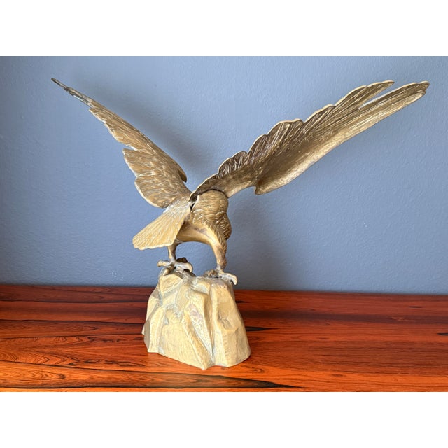 1970s 1970s Brass American Bald Eagle Sculpture on Rock For Sale - Image 5 of 12