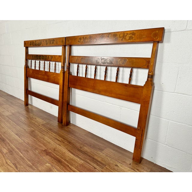 Pair of Vintage Hitchcock Harvest Shaker Style Stenciled Twin Headboards Dimensions: 40”h x 38.5”w x 2”d