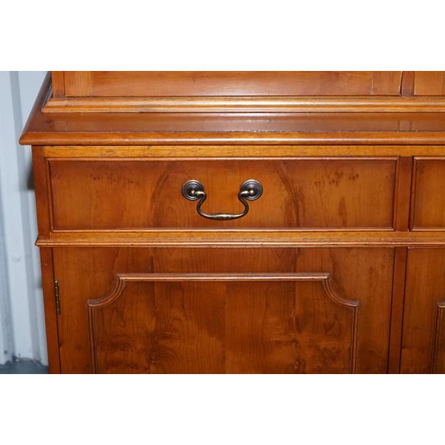 Vintage English Burr Yew Wood 3 Door Glazed Display Bookcase Cabinet For Sale - Image 9 of 18