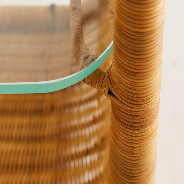 Brown French Rattan + Glass Shelf in the Manner of Louis Sognot, 1960s For Sale - Image 8 of 9