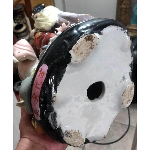 Scarlet 1920's Japanese Hand Painted Porcelain Figurine Geisha Musicians For Sale - Image 8 of 10