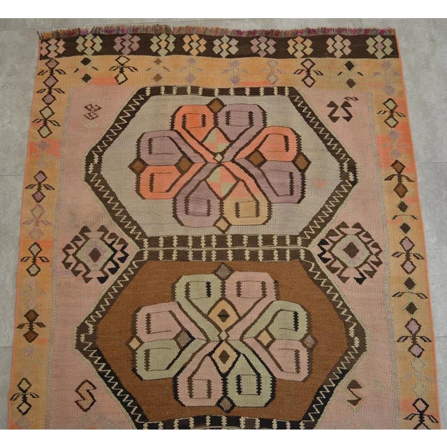 1960s Vintage Turkish Handmade Kilim Runner Rug Full Tribal Design Primitive - 3′5″ × 12′8″ For Sale - Image 5 of 10