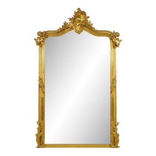Antique French Louis XV Gilded Wood Overmantel Mirror For Sale