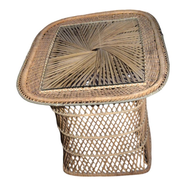 Mid-Century Bohemian Chic Casual Buri Rattan Rectangular Coffee Table For Sale