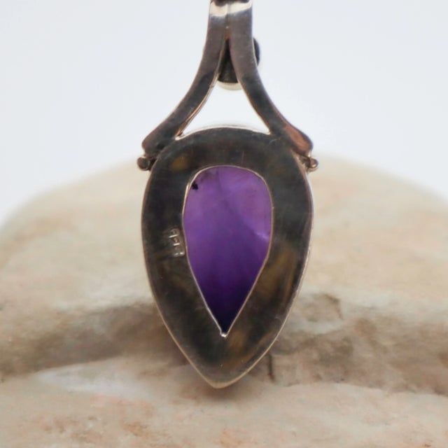 Metal Vintage Amethyst With Pearl Sterling Silver Pendant For Sale - Image 7 of 13
