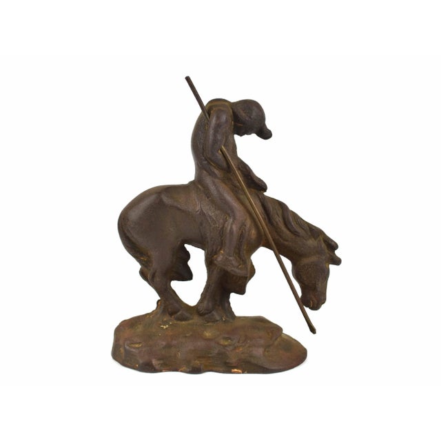 Brown Mid 20th Century Heavy Cast Iron Figurine After "End of the Trail" Bookend For Sale - Image 8 of 8