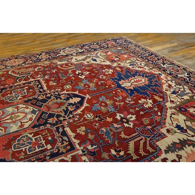 Textile 1900s Red Ivory Medallion Antique n.w. Persian Serapi Rug 11'8" X 18'10" Handknotted Wool Carpet For Sale - Image 7 of 11