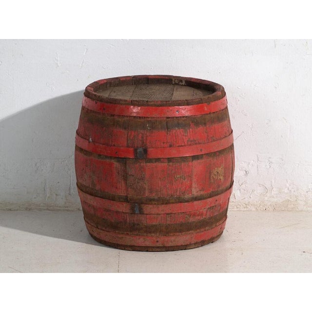 Metal Antique Wooden Barrel with Iron Straps, Central Europe, 1920 For Sale - Image 7 of 7