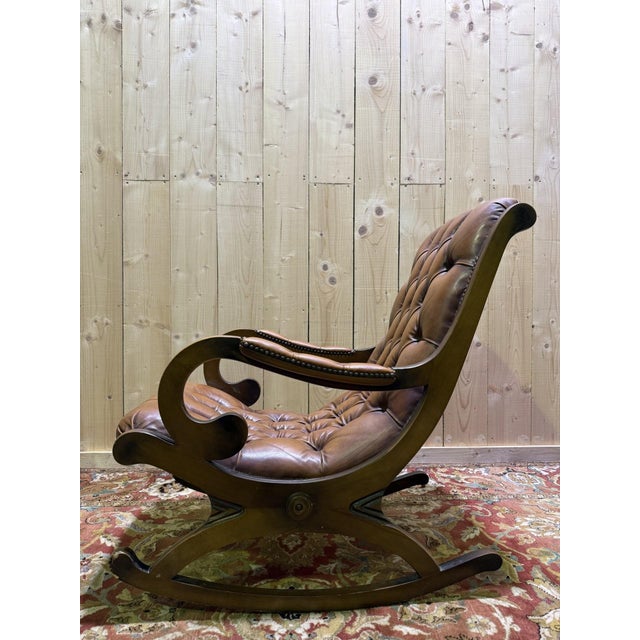 Chesterfield Rocking Chair in Havana Leather, 1960s For Sale - Image 3 of 7
