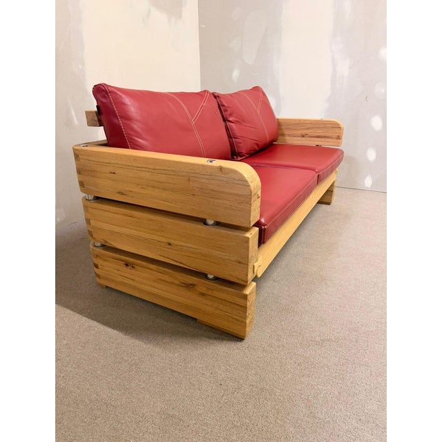 Wood and Red Leather Sofa from Sprenger Möbel, Switzerland, 2000s For Sale - Image 15 of 18